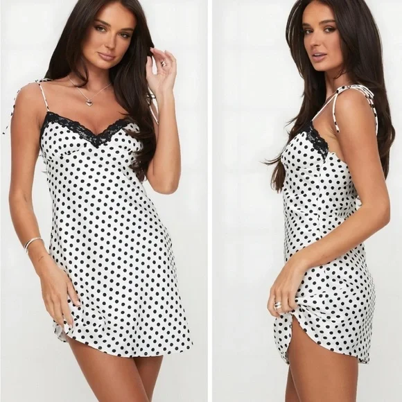 strapless open back dress Quinn Micro Polka Dot Dress Halter Neck Midi Dress for Women L main image 1